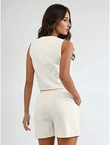 Ensemble deux pièces avec gilet et short en mélange de lin