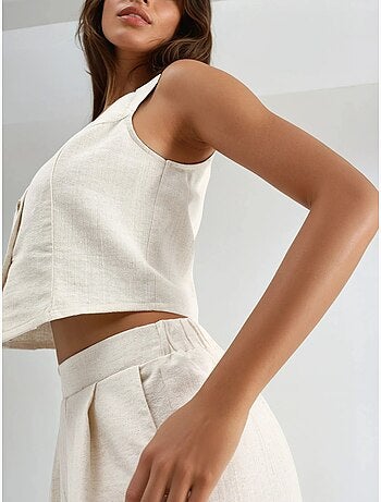 Ensemble deux pièces avec gilet et short en mélange de lin