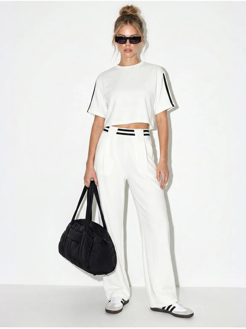 Ensemble deux pièces avec t-shirt col rond et pantalon large lucci Blanc - Kiabi