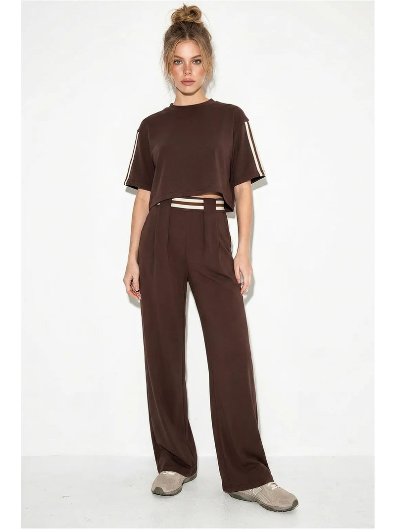 Ensemble deux pièces avec t-shirt col rond et pantalon large lucci Marron - Kiabi
