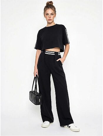 Ensemble deux pièces avec t-shirt col rond et pantalon large lucci