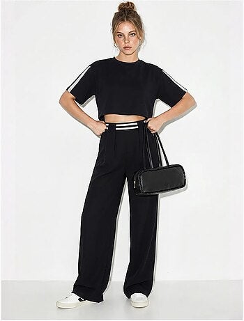Ensemble deux pièces avec t-shirt col rond et pantalon large lucci