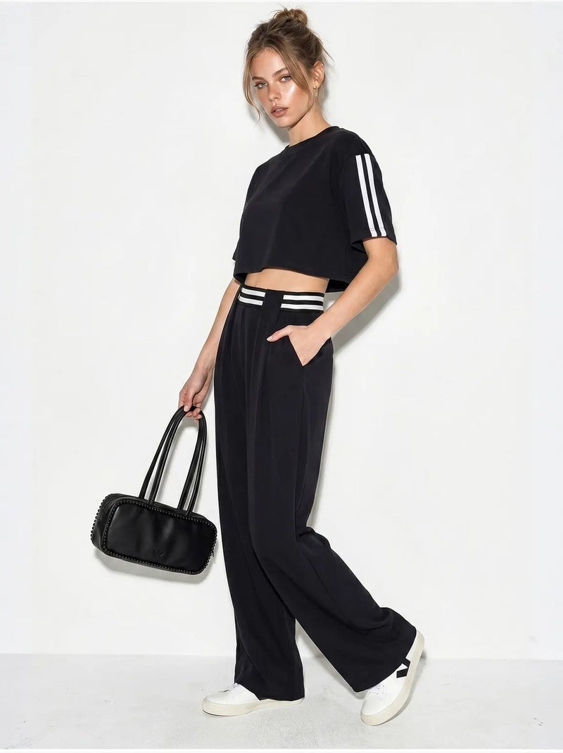 Ensemble deux pièces avec t-shirt col rond et pantalon large lucci Noir - Kiabi