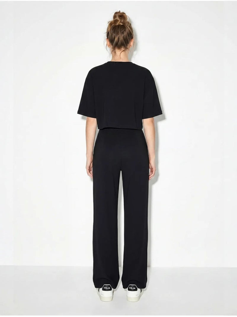 Ensemble deux pièces avec t-shirt col rond et pantalon large lucci Noir - Kiabi