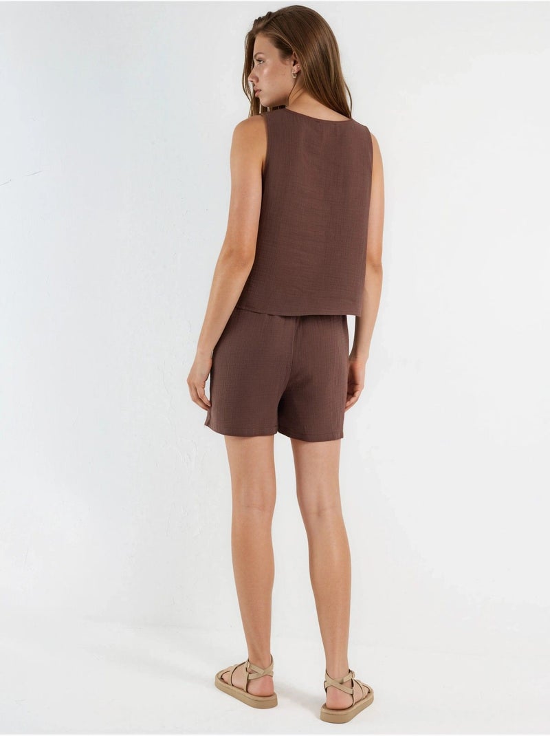 Ensemble deux pièces avec top en mousseline sans manches et short Marron chocolat - Kiabi