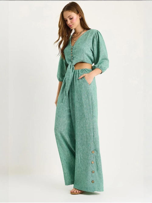 Ensemble deux pièces bianco avec chemisier à nouer, ourlet boutonné doublé et pantalon doublé lucci - Kiabi