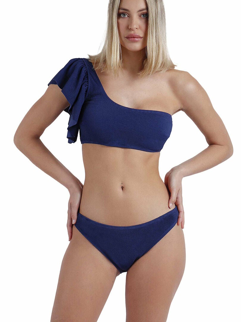 Ensemble deux pièces bikini asymétrique préformé à volants Estructura Bleu marine - Kiabi