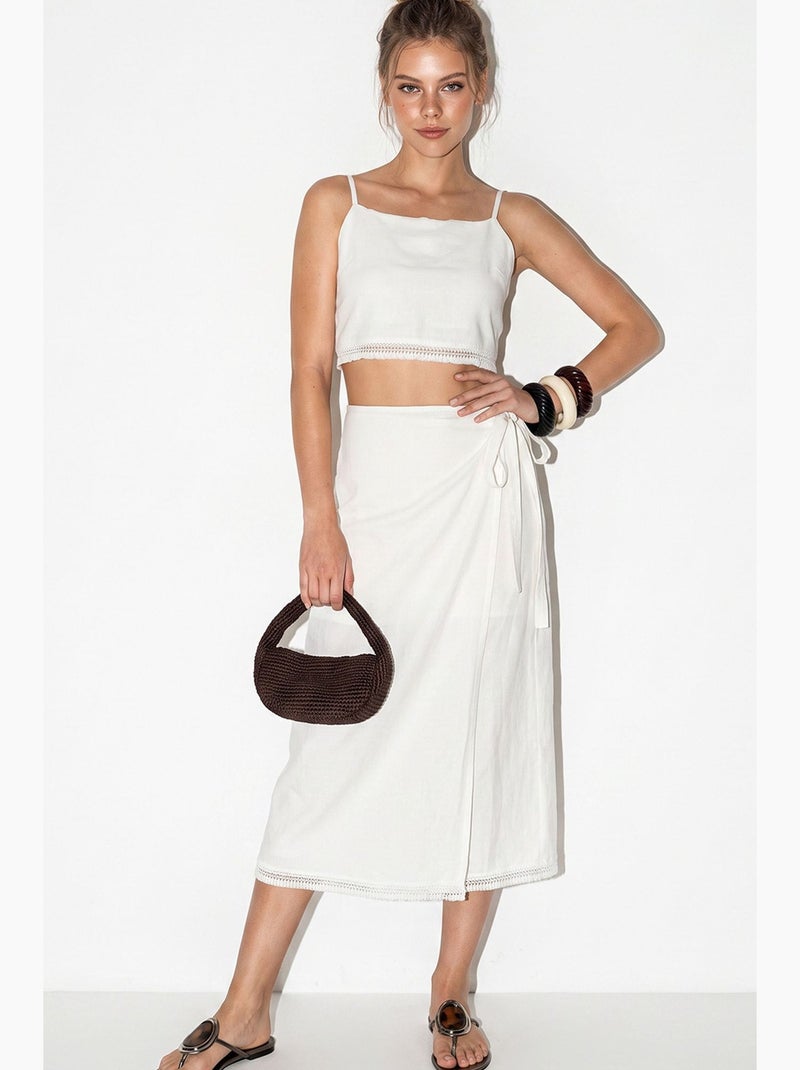 Ensemble deux pièces blouse et jupe en viscose et coton lucci Blanc cassé - Kiabi