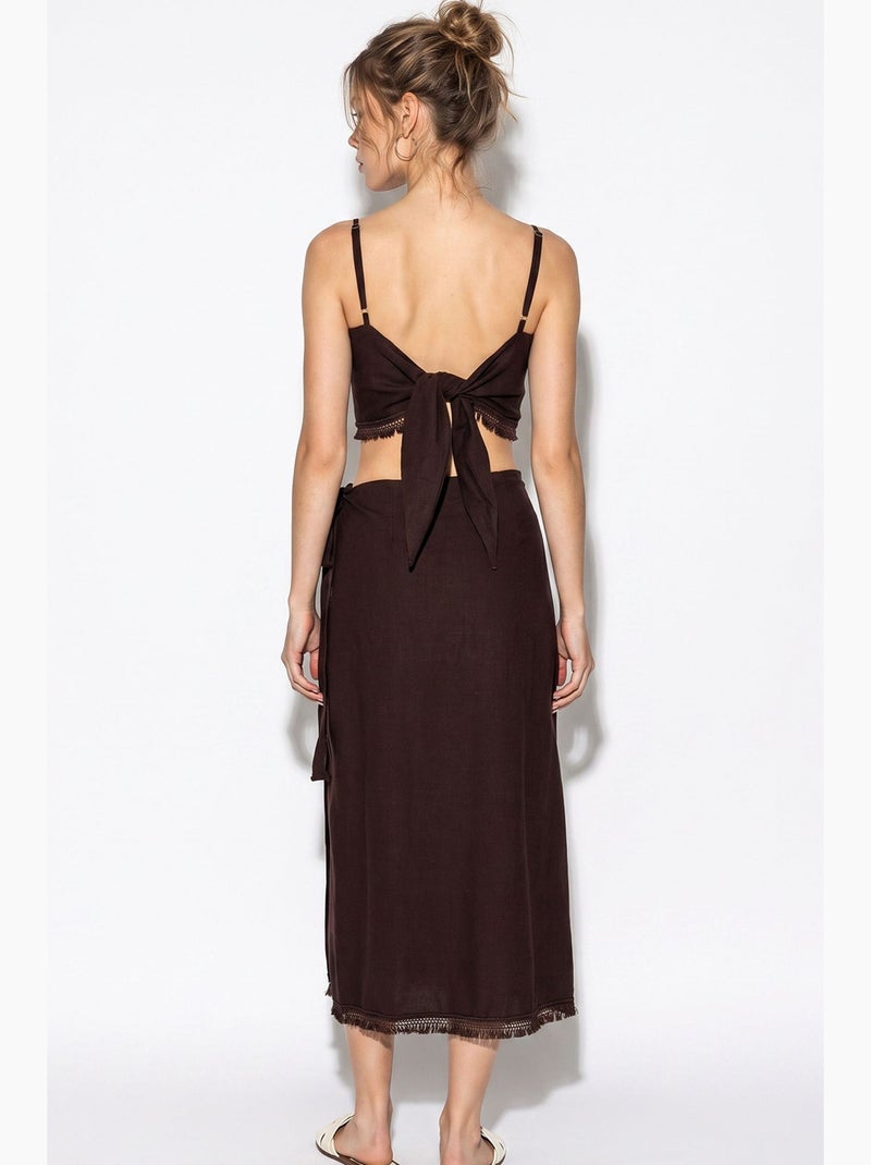Ensemble deux pièces blouse et jupe en viscose et coton lucci Marron chocolat - Kiabi