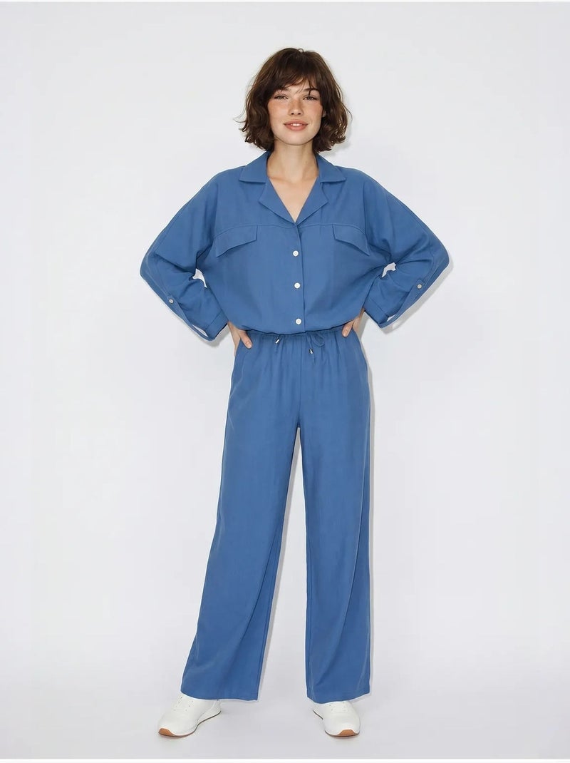 Ensemble deux pièces : blouse et pantalon large en crêpe lucci Bleu - Kiabi