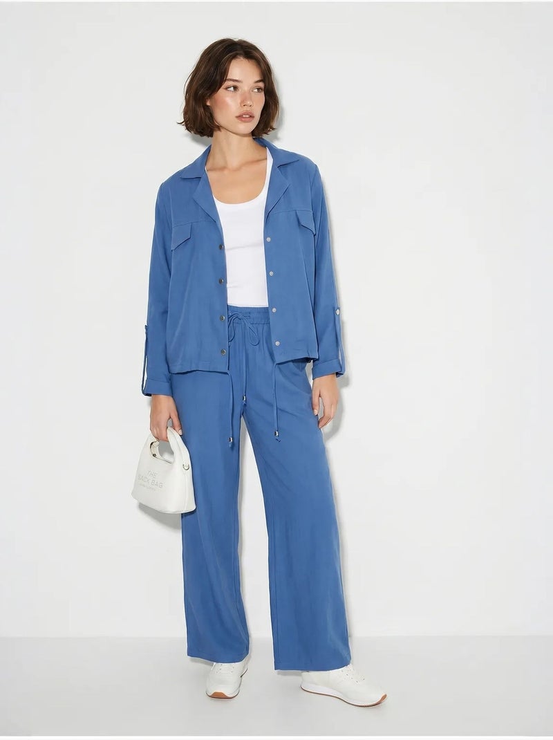 Ensemble deux pièces : blouse et pantalon large en crêpe lucci Bleu - Kiabi