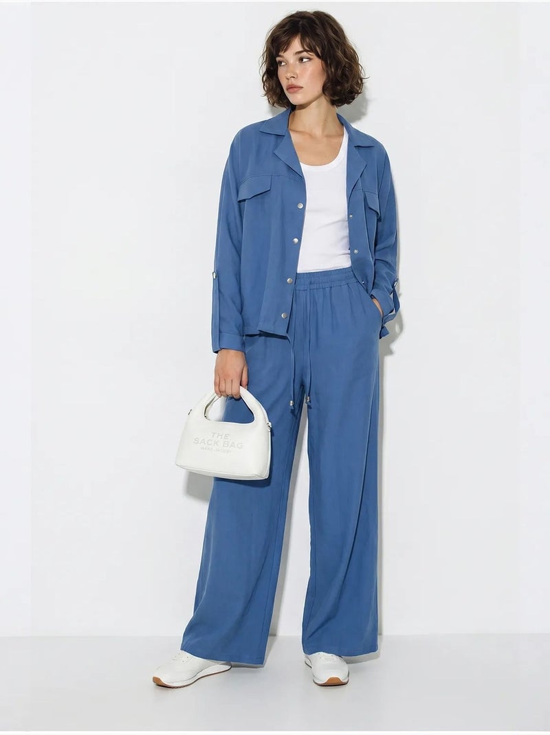 Ensemble deux pièces : blouse et pantalon large en crêpe lucci Bleu - Kiabi