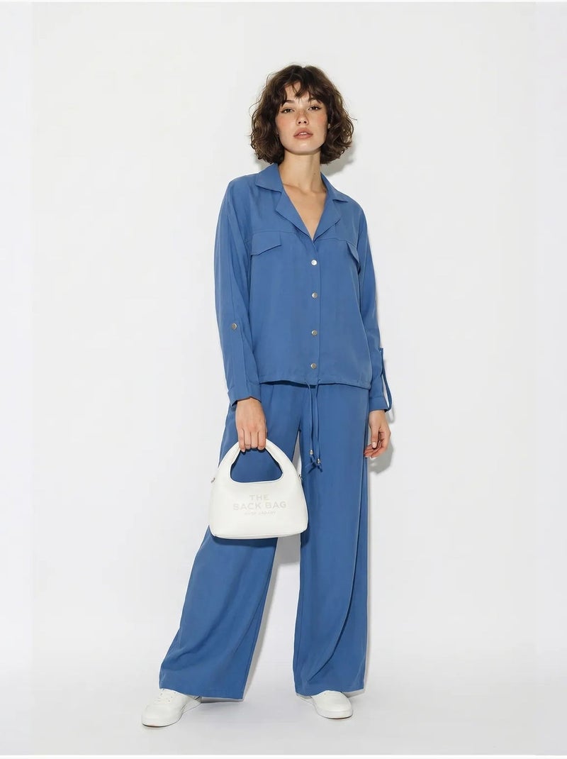 Ensemble deux pièces : blouse et pantalon large en crêpe lucci Bleu - Kiabi