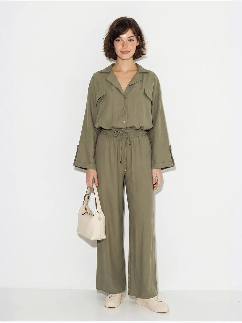 Ensemble deux pièces : blouse et pantalon large en crêpe lucci Kaki - Kiabi