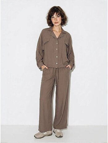 Ensemble deux pièces : blouse et pantalon large en crêpe lucci