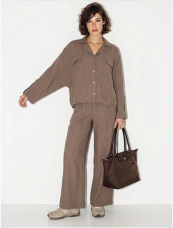 Ensemble deux pièces : blouse et pantalon large en crêpe lucci