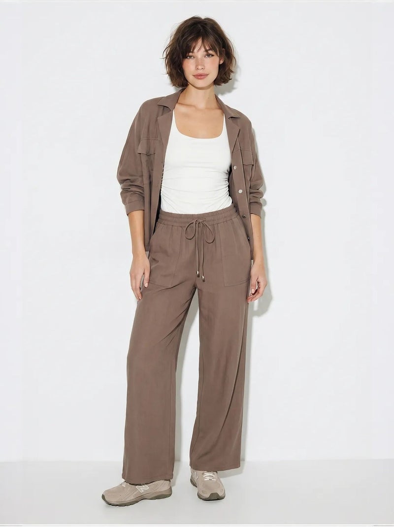 Ensemble deux pièces : blouse et pantalon large en crêpe lucci Taupe - Kiabi