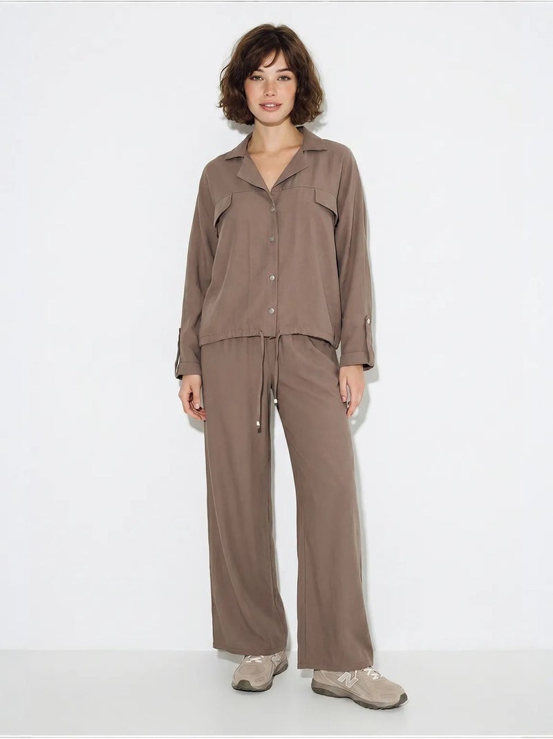 Ensemble deux pièces : blouse et pantalon large en crêpe lucci Taupe - Kiabi