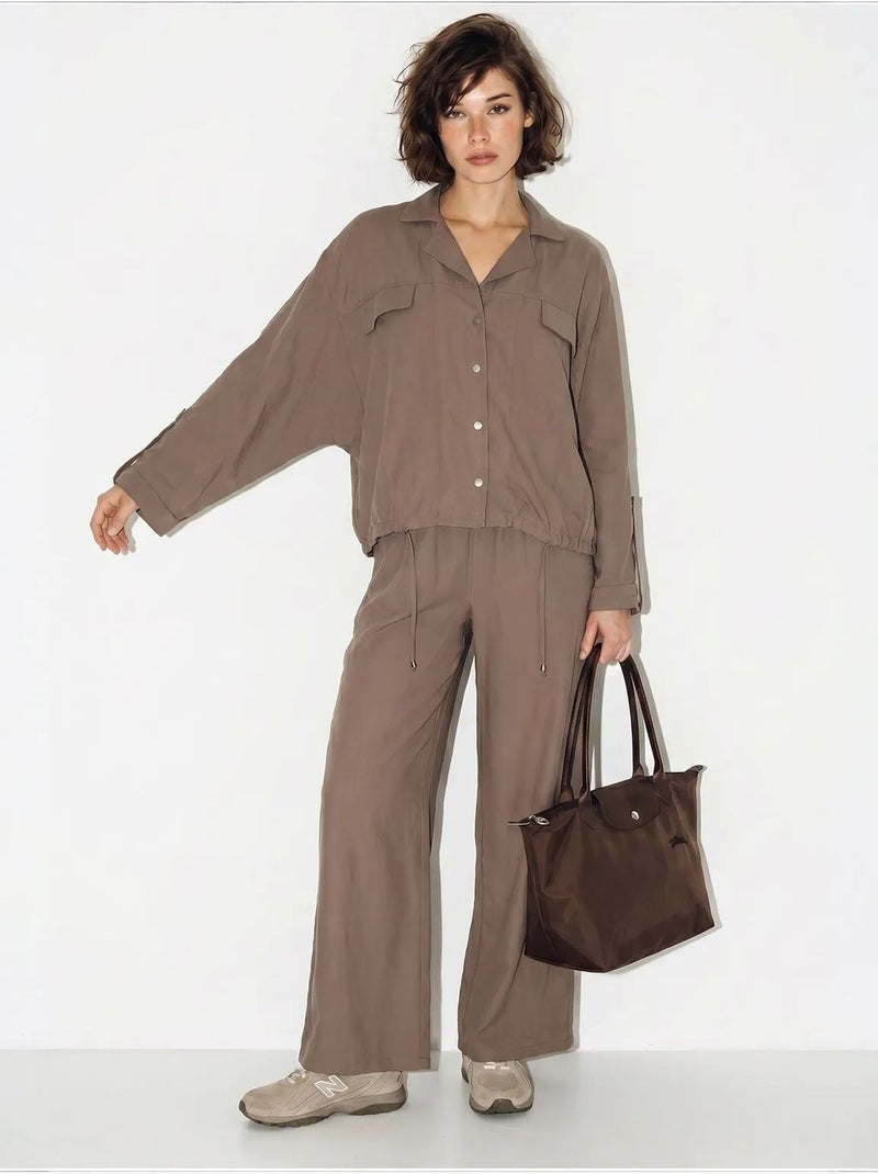 Ensemble deux pièces : blouse et pantalon large en crêpe lucci Taupe - Kiabi