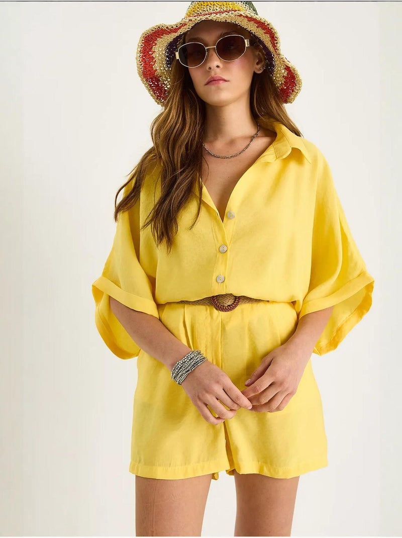 Ensemble deux pièces boutonné taille haute lucci Jaune citron - Kiabi