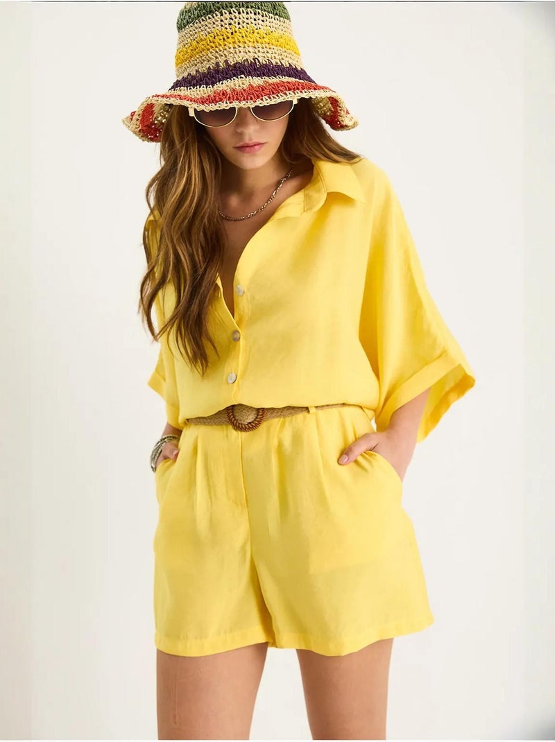 Ensemble deux pièces boutonné taille haute lucci Jaune citron - Kiabi