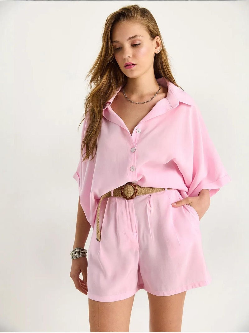 Ensemble deux pièces boutonné taille haute lucci Rose pâle - Kiabi