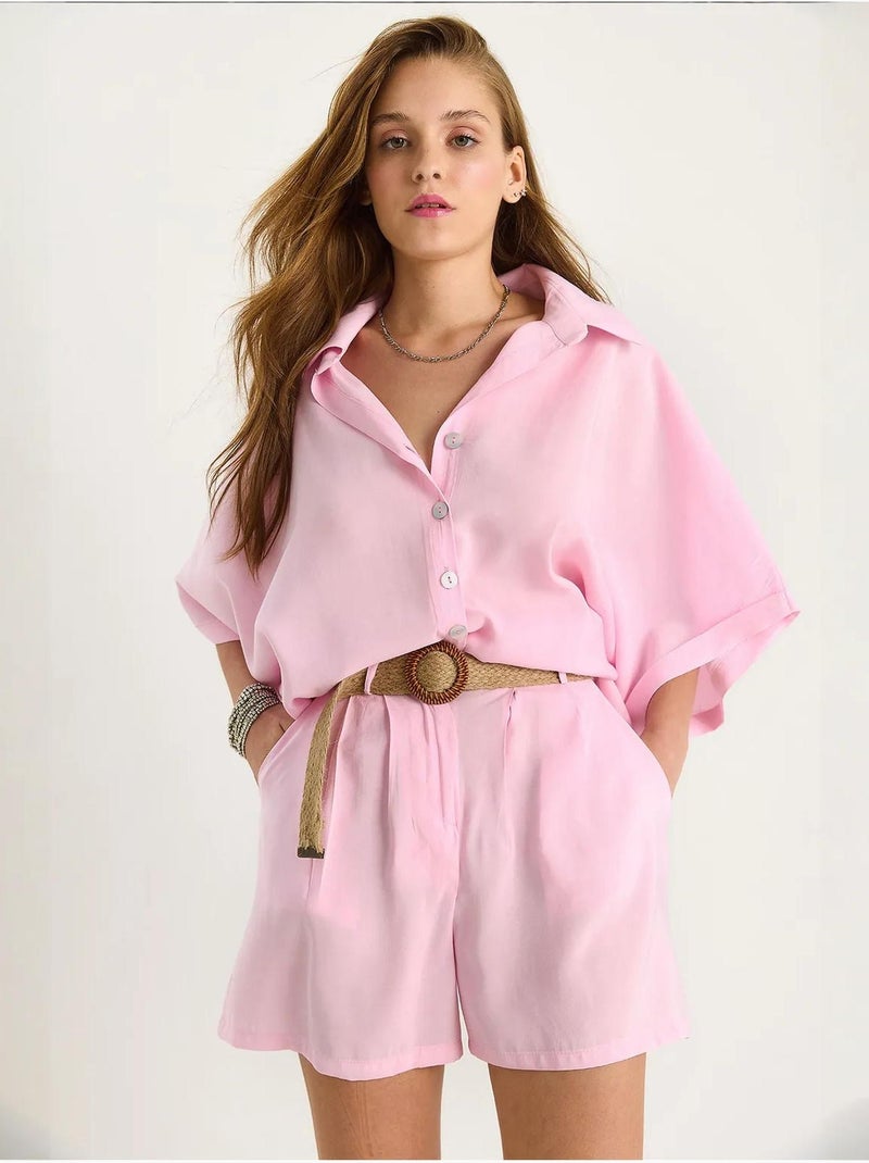 Ensemble deux pièces boutonné taille haute lucci Rose pâle - Kiabi