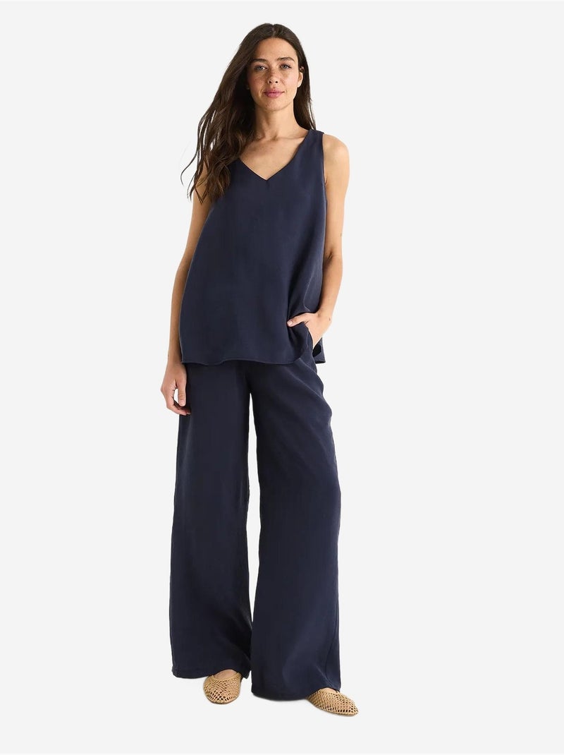 Ensemble deux pièces : chemisier à bretelles et col en v, pantalon palazzo lucci Bleu marine - Kiabi