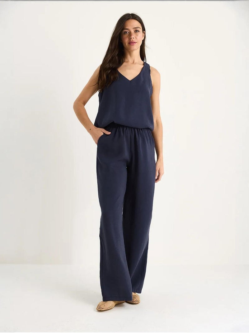 Ensemble deux pièces : chemisier à bretelles et col en v, pantalon palazzo lucci Bleu marine - Kiabi