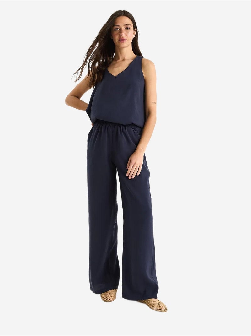 Ensemble deux pièces : chemisier à bretelles et col en v, pantalon palazzo lucci Bleu marine - Kiabi