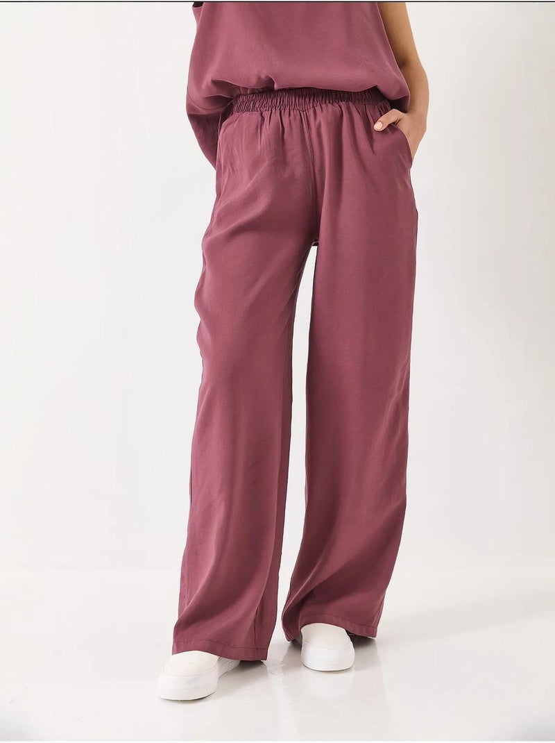 Ensemble deux pièces : chemisier à bretelles et col en v, pantalon palazzo lucci Prune - Kiabi
