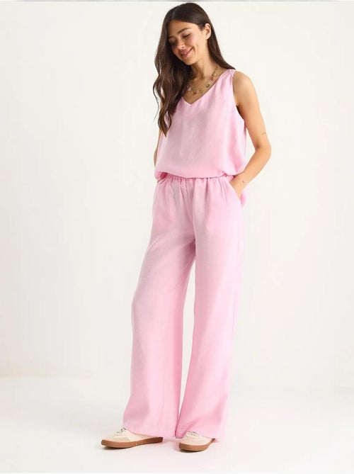 Ensemble deux pièces : chemisier à bretelles et col en v, pantalon palazzo lucci - Kiabi Ensemble deux pièces : chemisier à bretelles et col en v, pantalon palazzo lucci - Kiabi