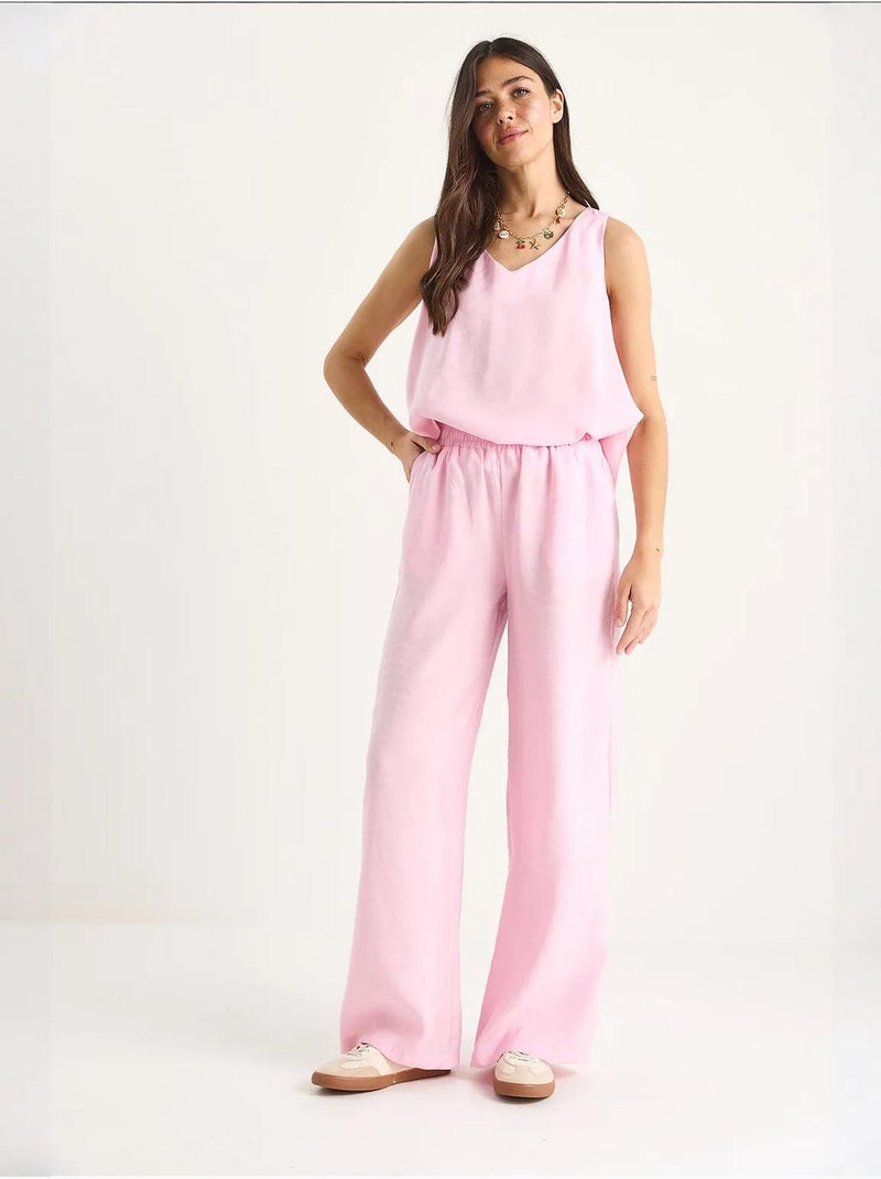 Ensemble deux pièces : chemisier à bretelles et col en v, pantalon palazzo lucci Rose clair - Kiabi