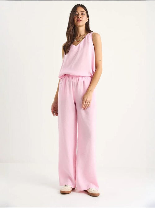 Ensemble deux pièces : chemisier à bretelles et col en v, pantalon palazzo lucci - Kiabi Ensemble deux pièces : chemisier à bretelles et col en v, pantalon palazzo lucci - Kiabi