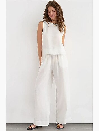 Ensemble deux pièces chemisier en lin et pantalon taille élastique hiccup