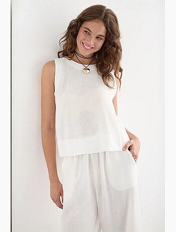 Ensemble deux pièces chemisier en lin et pantalon taille élastique hiccup