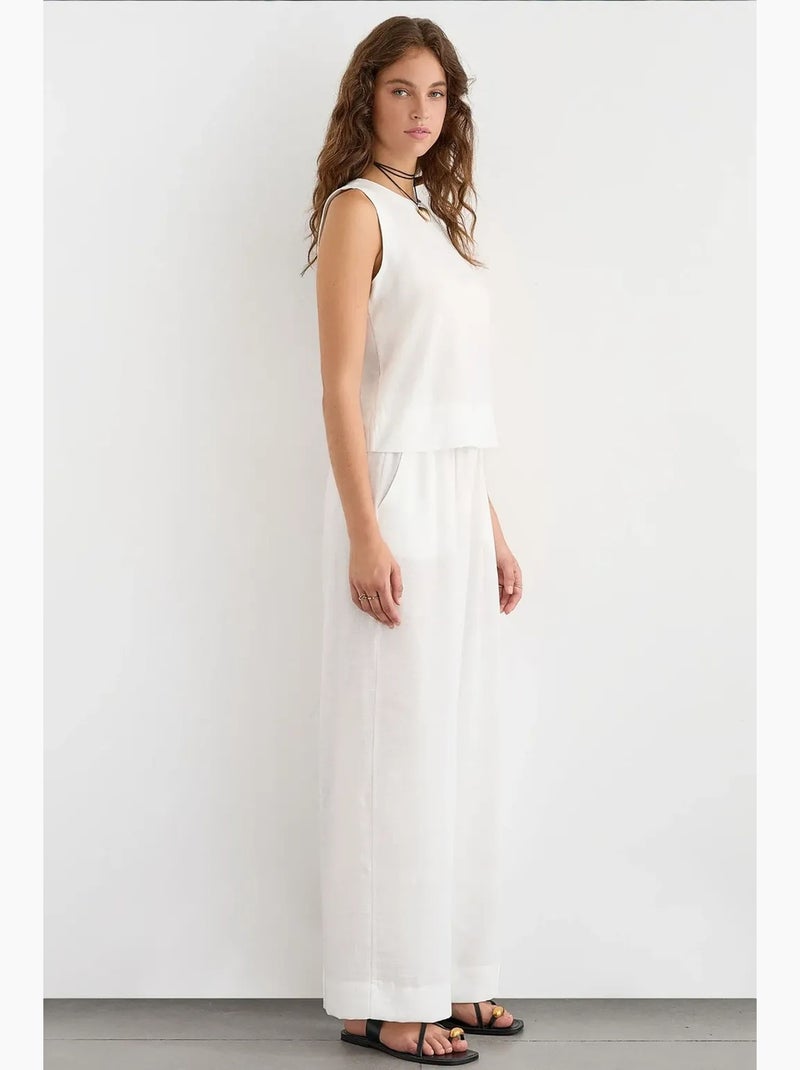 Ensemble deux pièces chemisier en lin et pantalon taille élastique hiccup Blanc - Kiabi