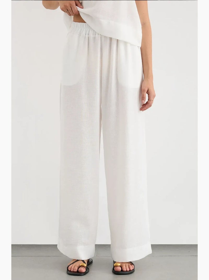 Ensemble deux pièces chemisier en lin et pantalon taille élastique hiccup Blanc - Kiabi