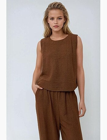 Ensemble deux pièces chemisier en lin et pantalon taille élastique hiccup