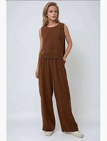 Ensemble deux pièces chemisier en lin et pantalon taille élastique hiccup