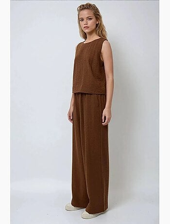Ensemble deux pièces chemisier en lin et pantalon taille élastique hiccup