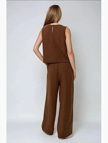 Ensemble deux pièces chemisier en lin et pantalon taille élastique hiccup