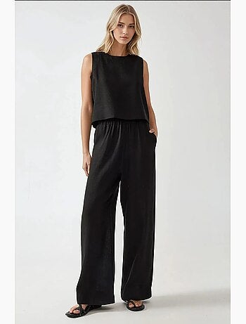 Ensemble deux pièces chemisier en lin et pantalon taille élastique hiccup