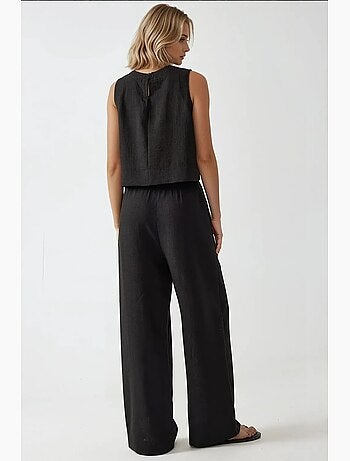 Ensemble deux pièces chemisier en lin et pantalon taille élastique hiccup