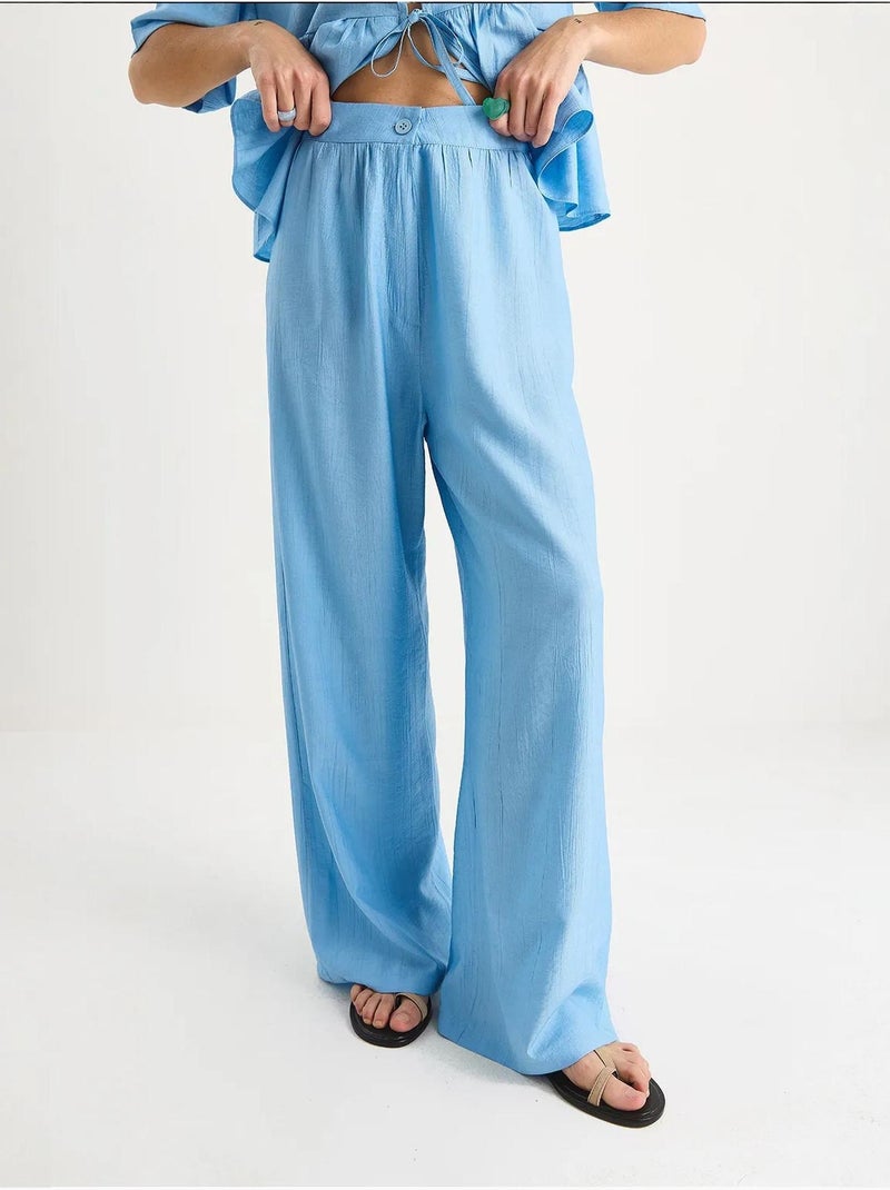 Ensemble deux pièces chemisier et pantalon à manches courtes avec détails noués de bianco lucci Bleu ciel - Kiabi