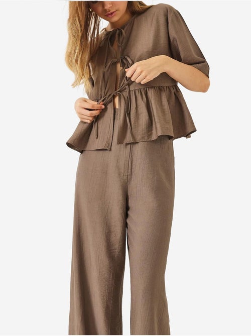 Ensemble deux pièces chemisier et pantalon à manches courtes avec détails noués de bianco lucci - Kiabi
