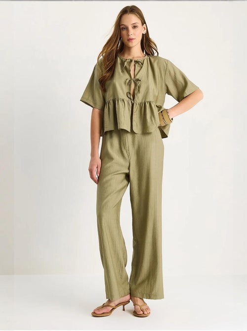 Ensemble deux pièces chemisier et pantalon à manches courtes avec détails noués de bianco lucci - Kiabi