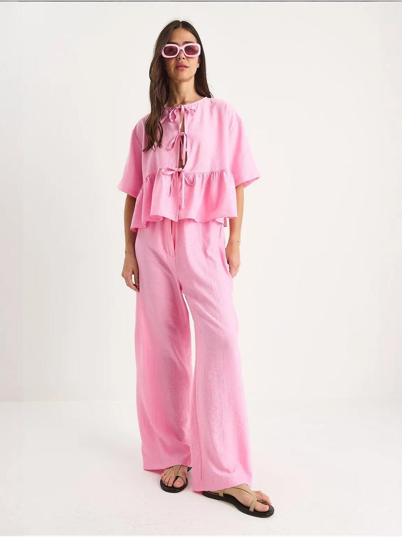 Ensemble deux pièces chemisier et pantalon à manches courtes avec détails noués de bianco lucci Rose clair - Kiabi
