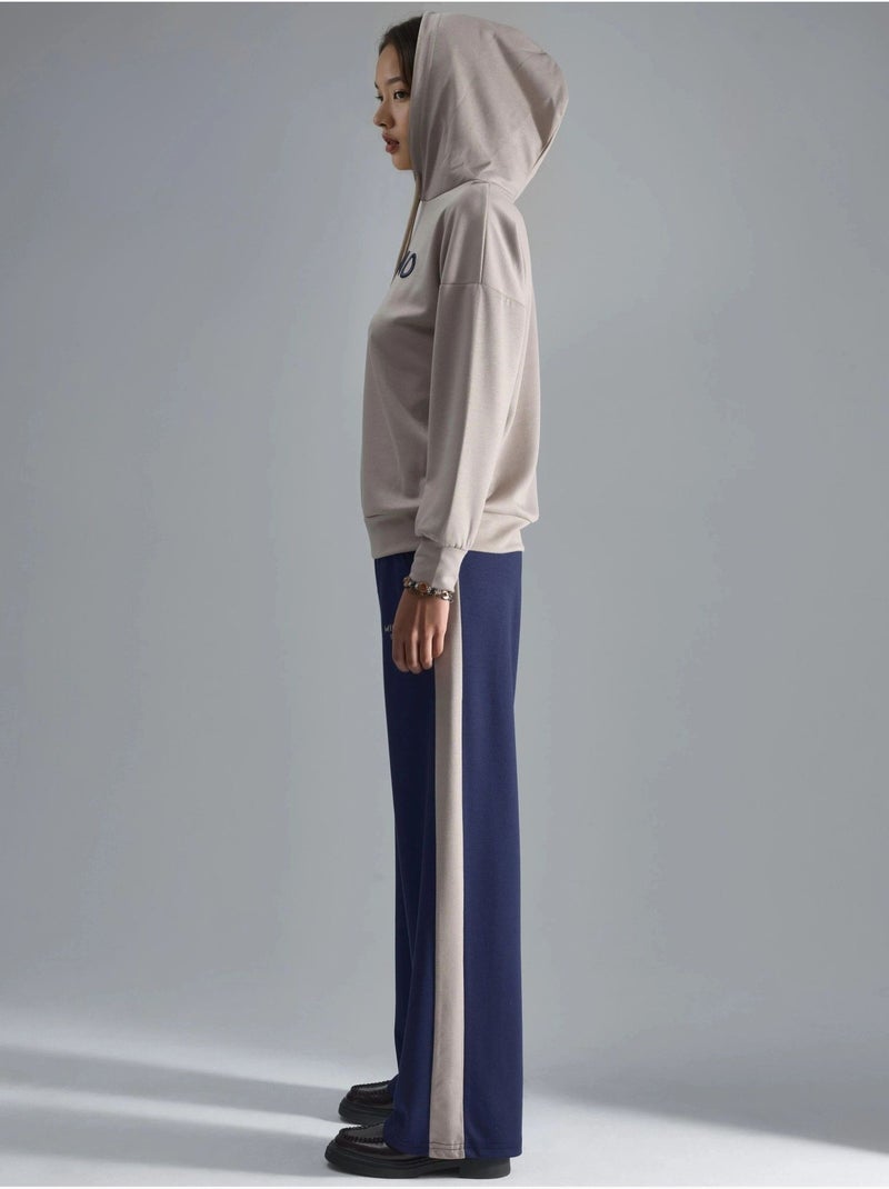 Ensemble deux pièces coordonné à capuche brodé, jambes larges et longues hiccup Bleu marine - Kiabi