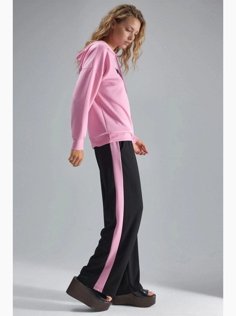 Ensemble deux pièces coordonné à capuche brodé, jambes larges et longues hiccup Rose fluo/Solinotes - Kiabi